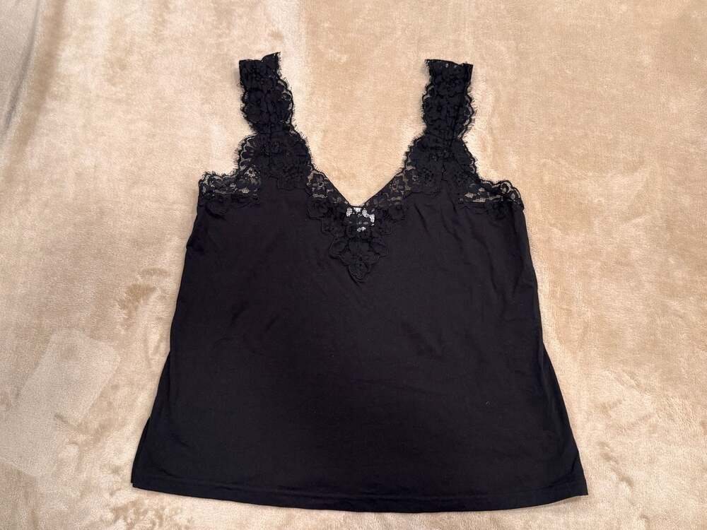 Cami NYC LANI Rib Knit Tank Black Ultra Stretch Fitted Seamless Top Size Small
